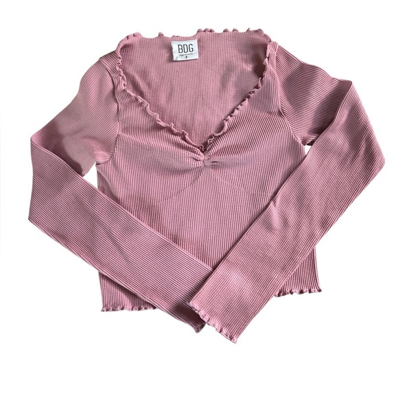BDG Urban Outfitters Mauve Ribbed V-Neck long sleeve Top size S - Picture 1 of 3